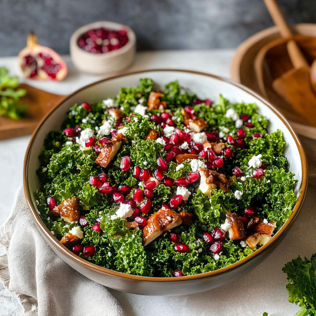 Recipe preparation for Pomegranate Kale Salad thanksgiving