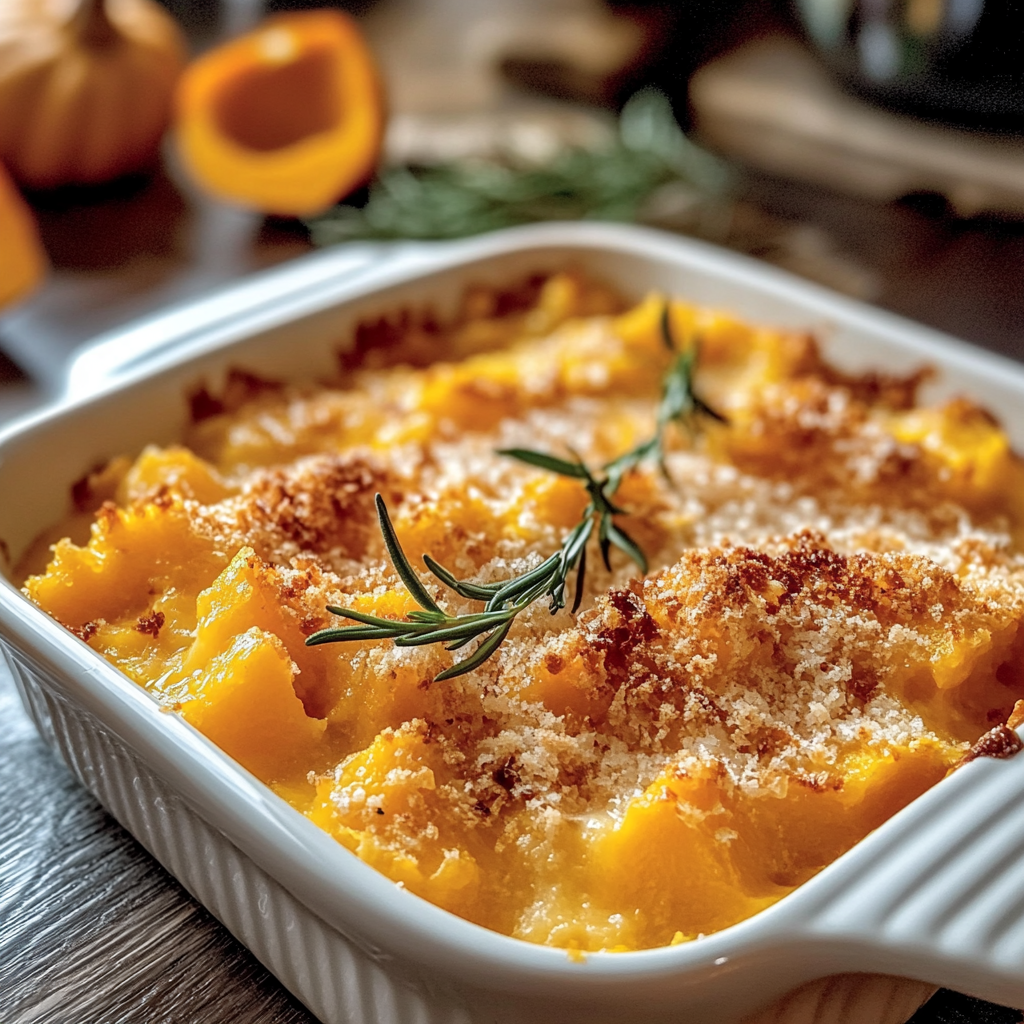 Recipe preparation for Creamy Butternut Squash Casserole