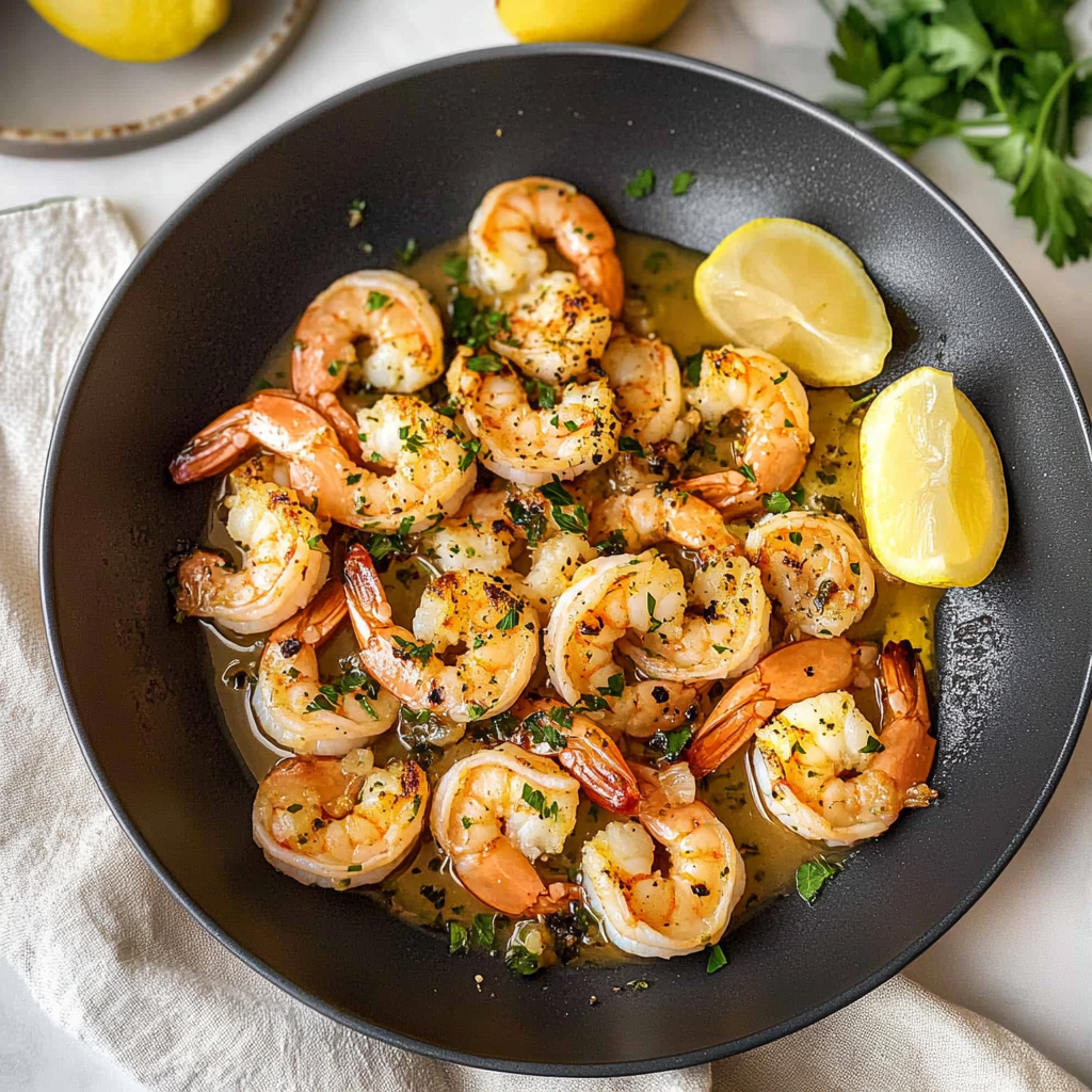 Recipe preparation for Lemon Garlic Shrimp