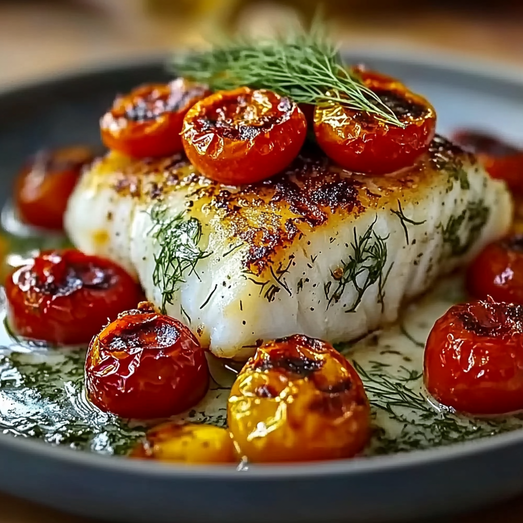 Recipe preparation for Grilled Cod Roasted Tomatoes Dill