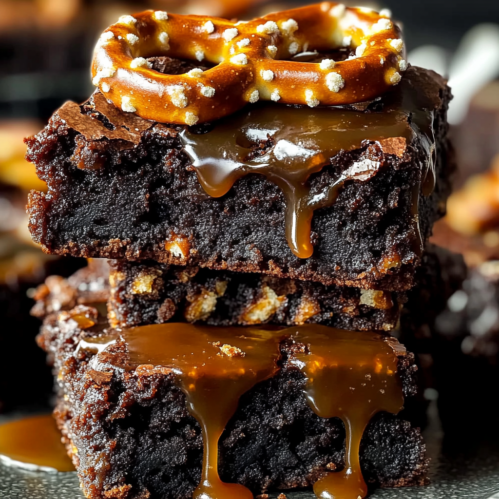 Recipe preparation for Salted Caramel Pretzel Brownies