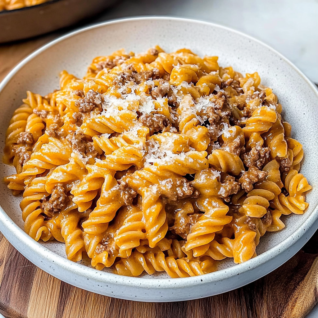 Recipe preparation for One Pot Creamy Beef Pasta