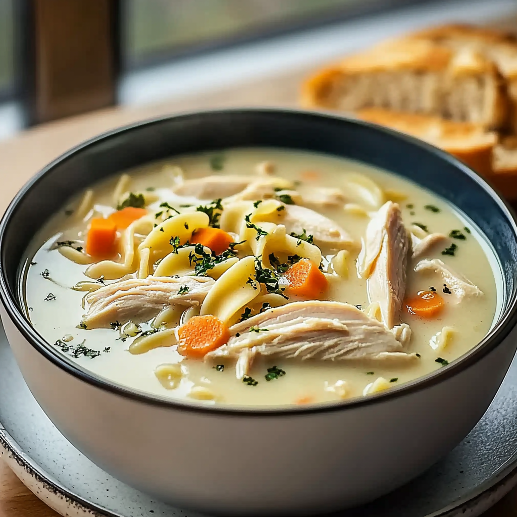 Recipe preparation for Cozy Creamy Chicken Noodle Soup