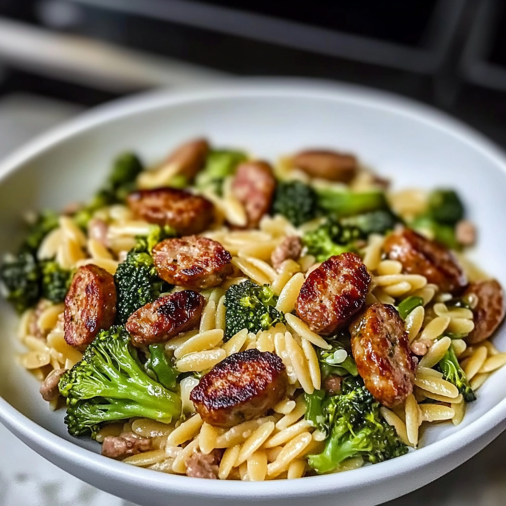 Recipe preparation for Chicken Sausage and Broccoli Orzo
