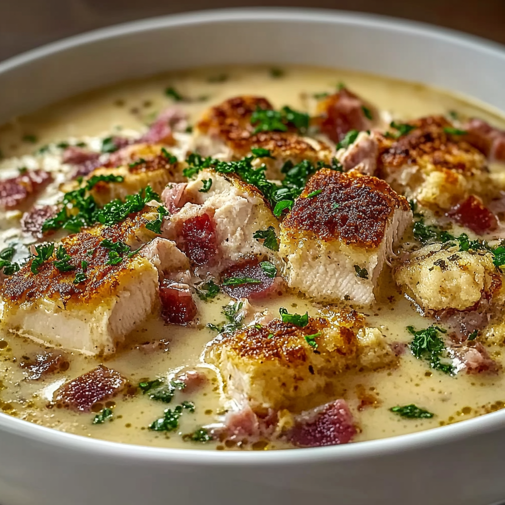 Recipe preparation for Chicken Cordon Bleu Soup