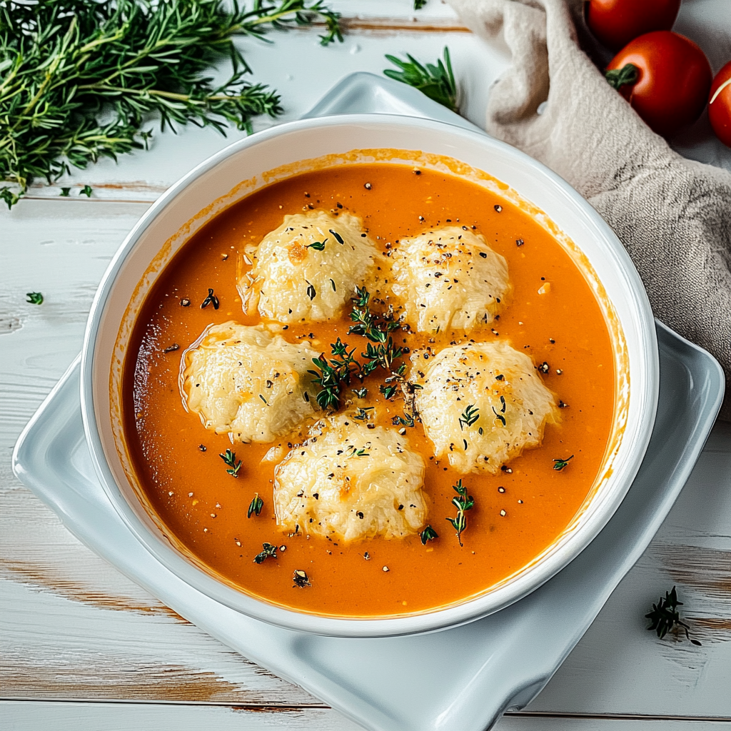 Recipe preparation for Tomato Soup with Cheddar