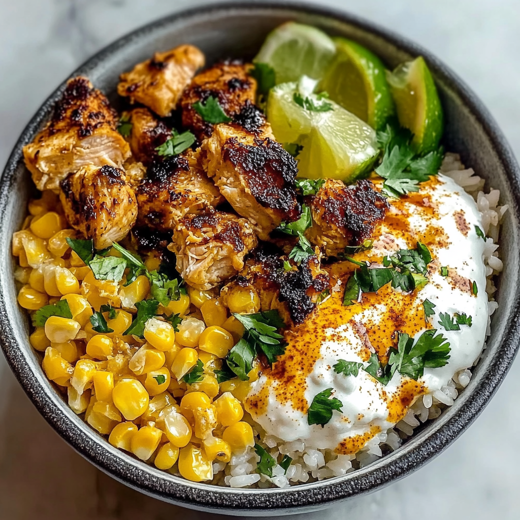Recipe preparation for Street Corn Chicken Rice Bowl