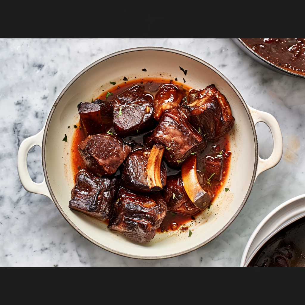 Recipe preparation for Red-Wine Braised Short Ribs with Winter Herbs & Carrots