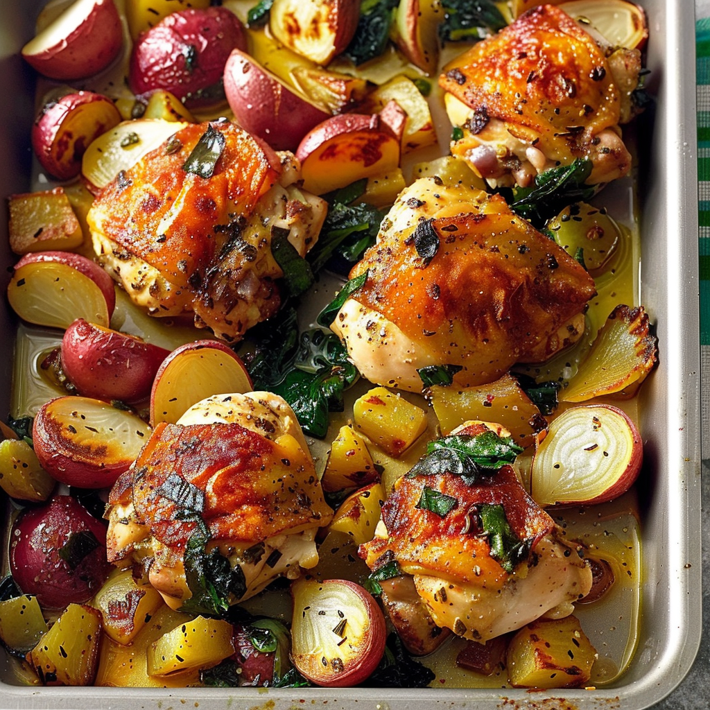 Recipe preparation for Roasted Chicken Thighs with Root Vegetables