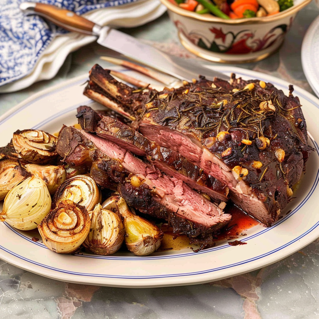 Recipe preparation for Oven-Roasted Leg of Lamb with Garlic & Rosemary