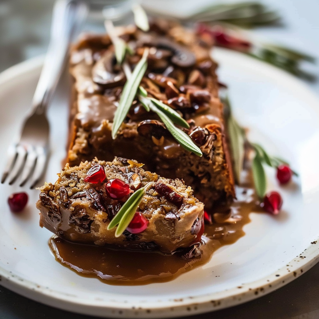 Recipe preparation for Vegetarian Mushroom & Chestnut Nut-Roast with Mushroom Gravy