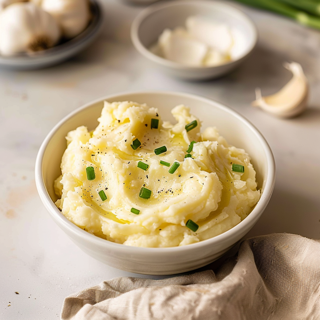 Recipe preparation for Garlic Mashed Potatoes with Chives
