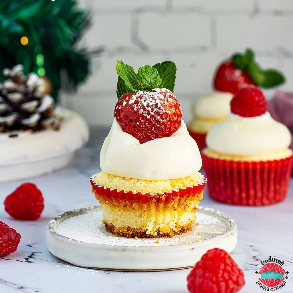 Recipe preparation for Mini Santa-Hat Cheesecakes