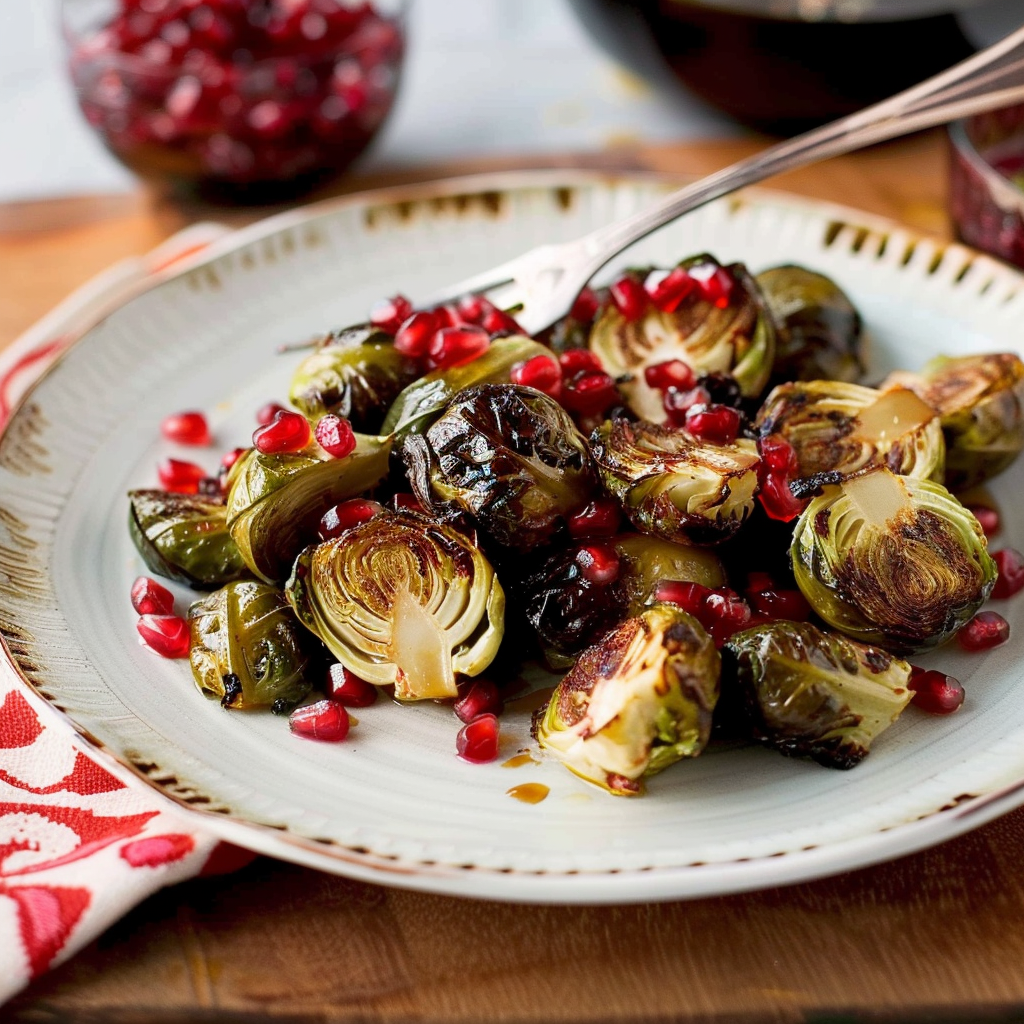 Recipe preparation for Roasted Brussels Sprouts with Pomegranate and Maple