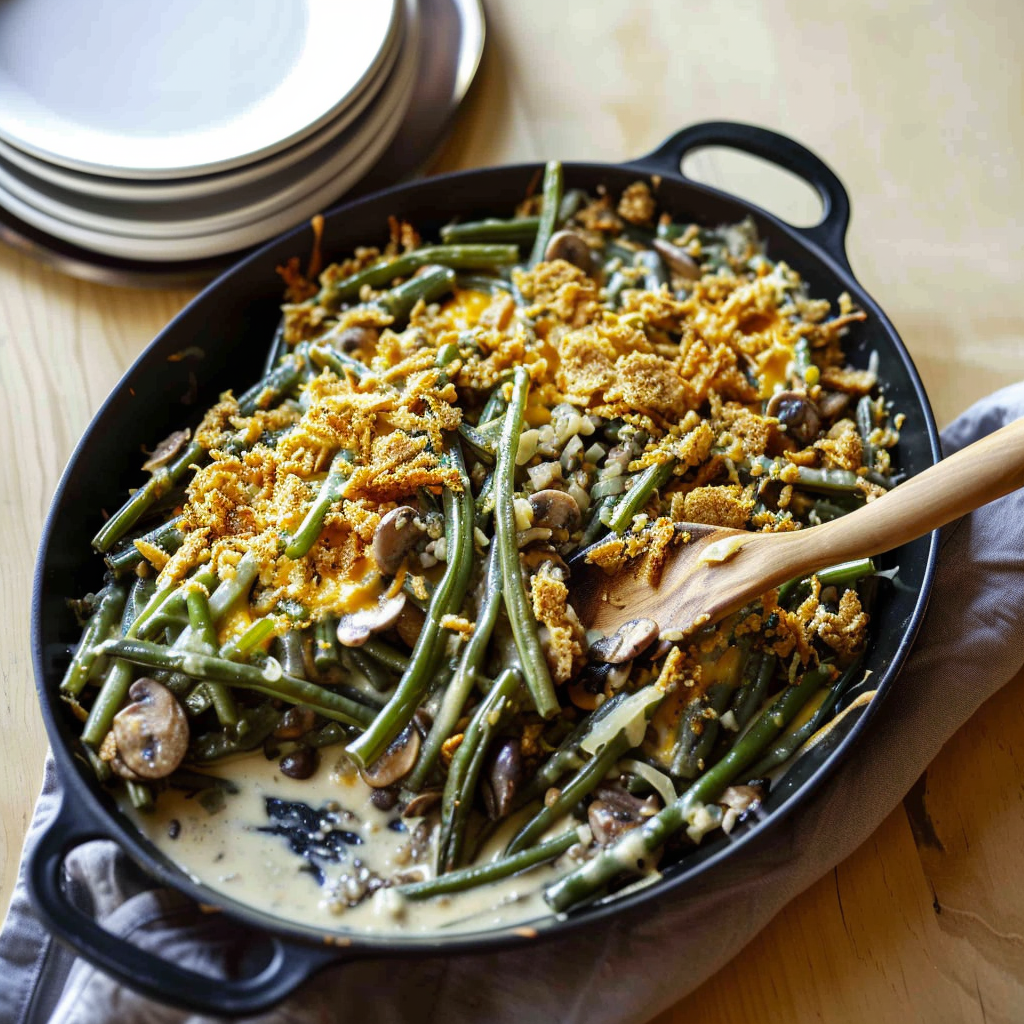 Recipe preparation for Green Bean Casserole with Fresh Mushrooms & Crispy Onions
