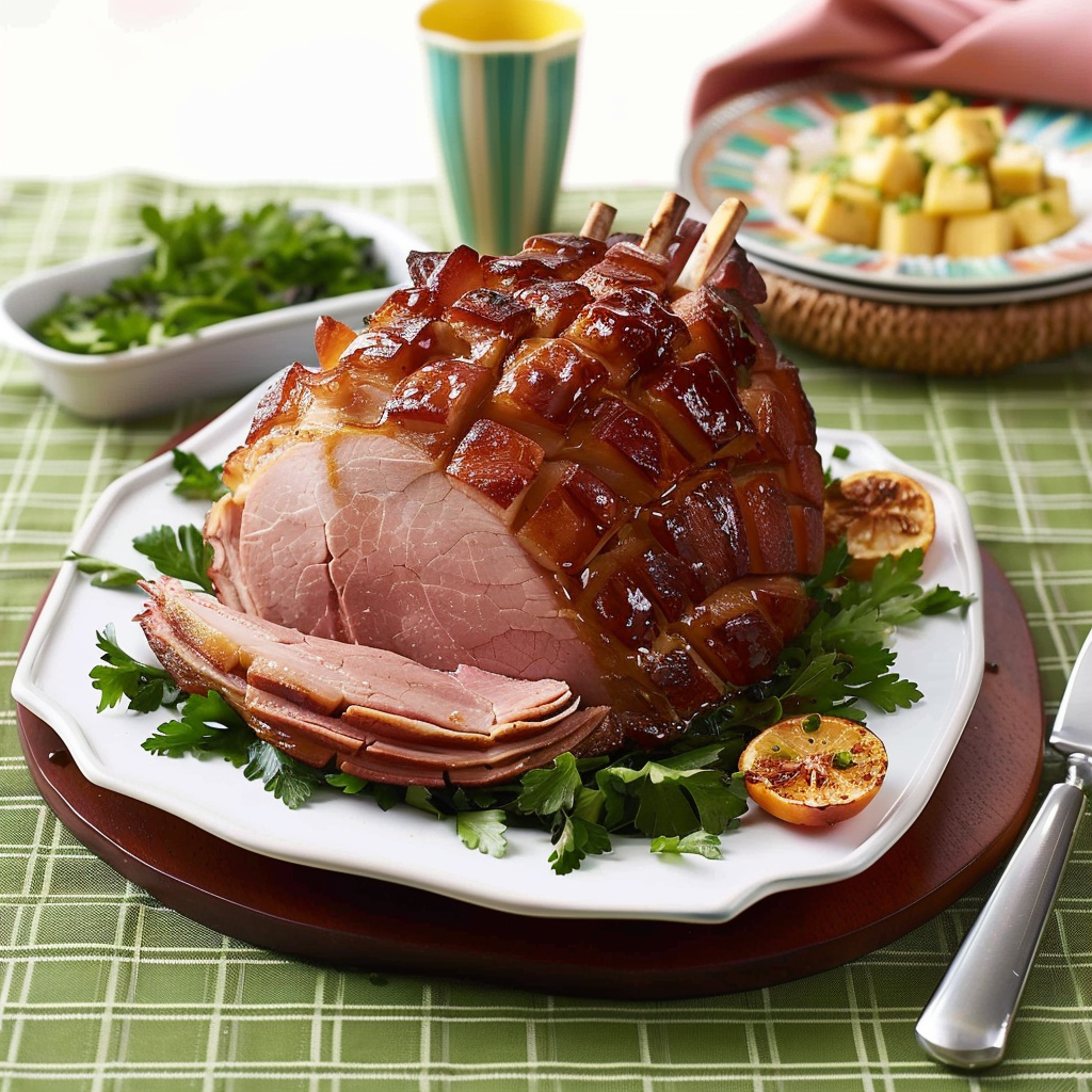 Recipe preparation for Maple-Bourbon Glazed Roast Ham