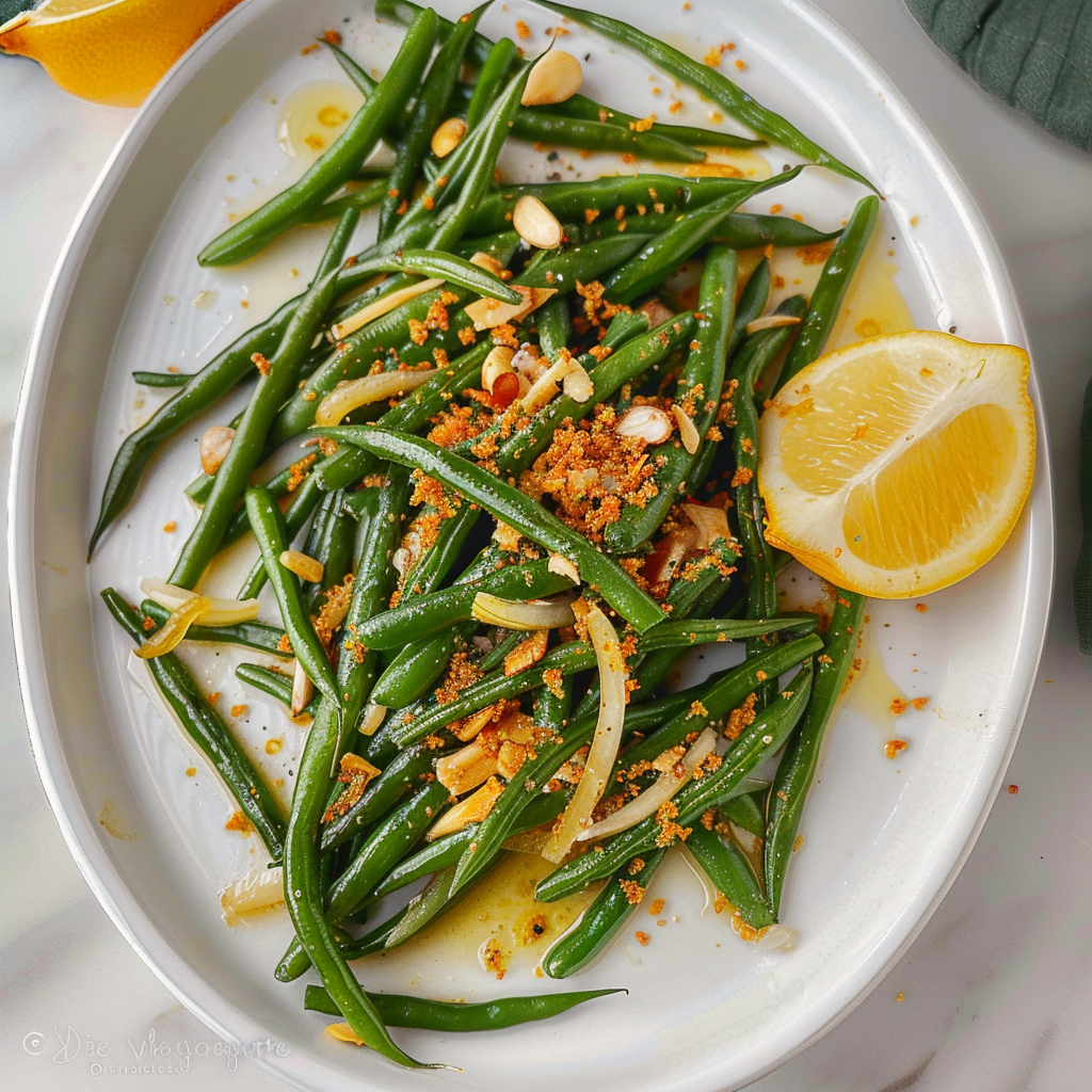 Recipe preparation for Green Bean Almondine with Lemon Zest