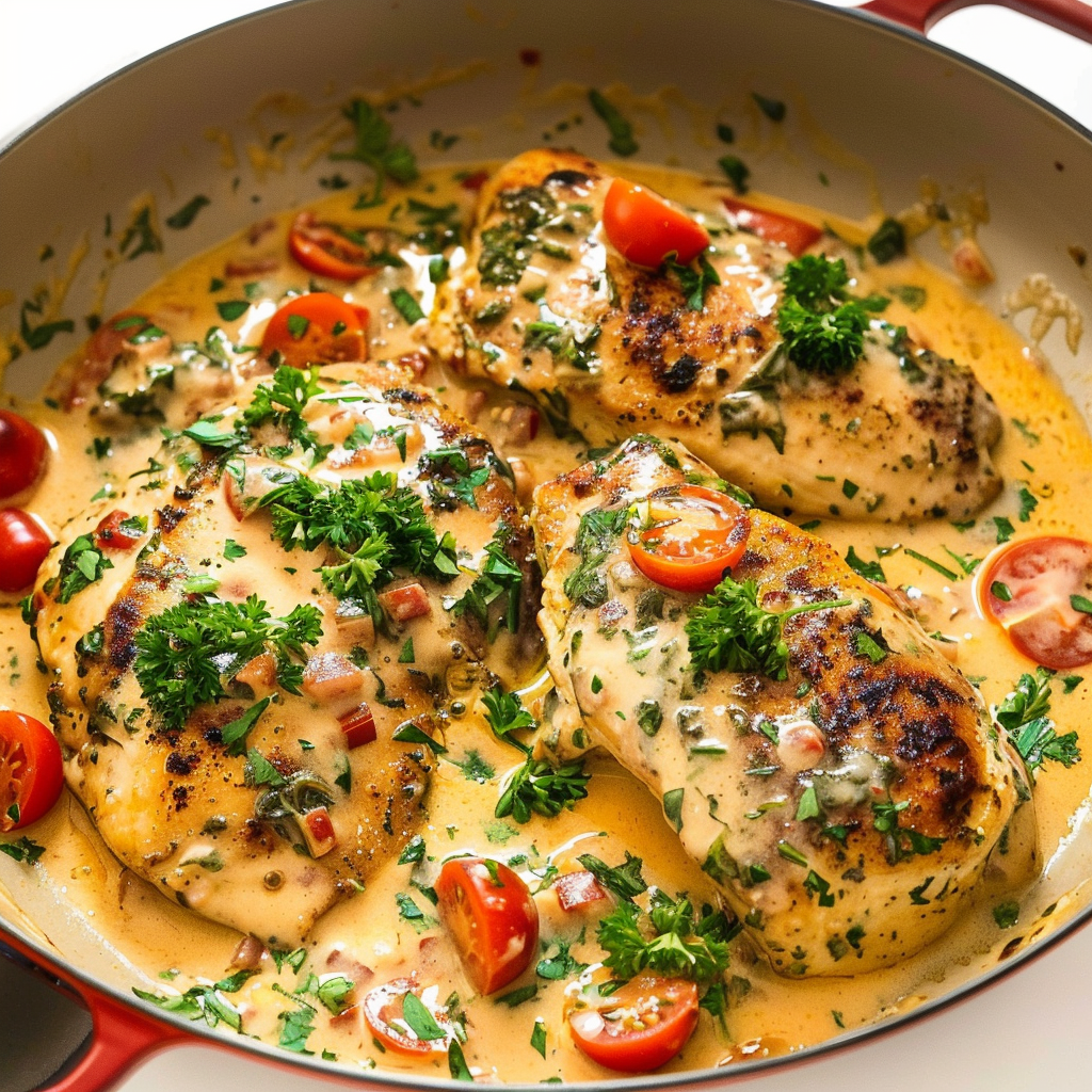 Recipe preparation for Creamy Tuscan Chicken