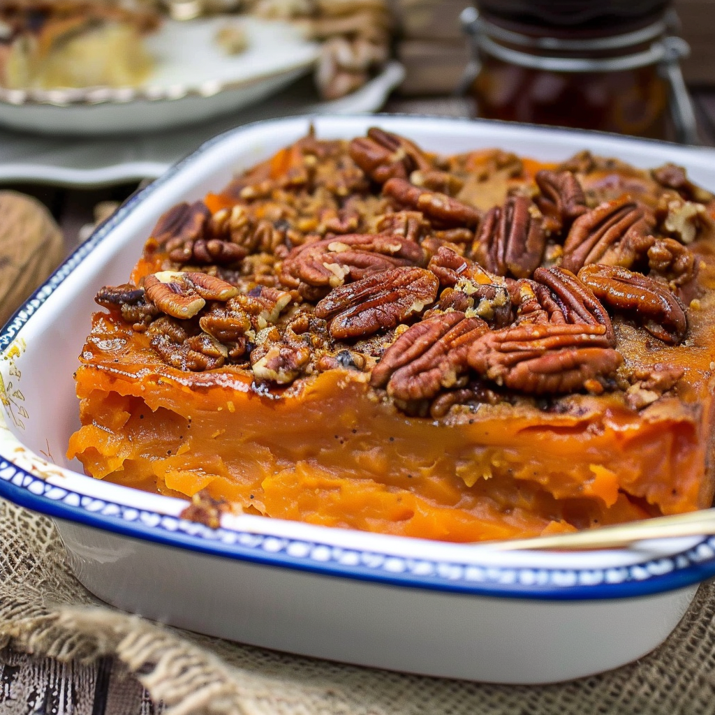 Recipe preparation for Sweet Potato Casserole with Pecans