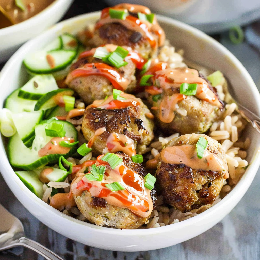 Recipe preparation for Honey Sriracha Meatball Bowls