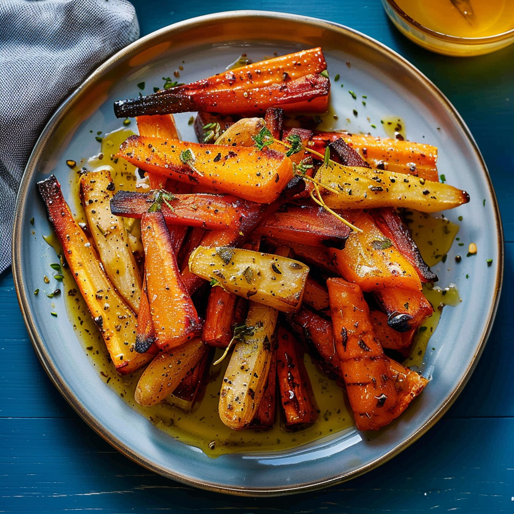 Recipe preparation for Roasted Carrots & Parsnips with Honey-Thyme Glaze