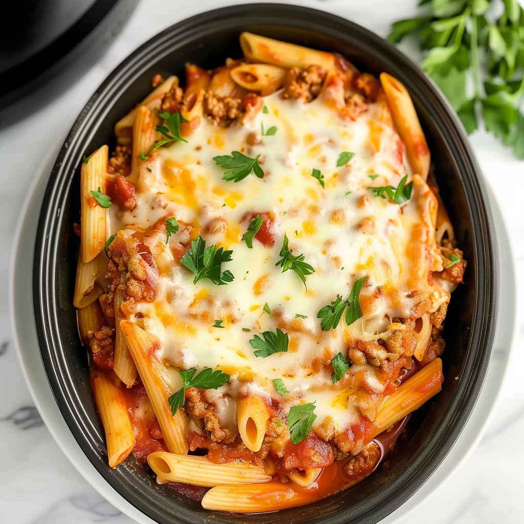 Recipe preparation for Slow Cooker Baked Ziti