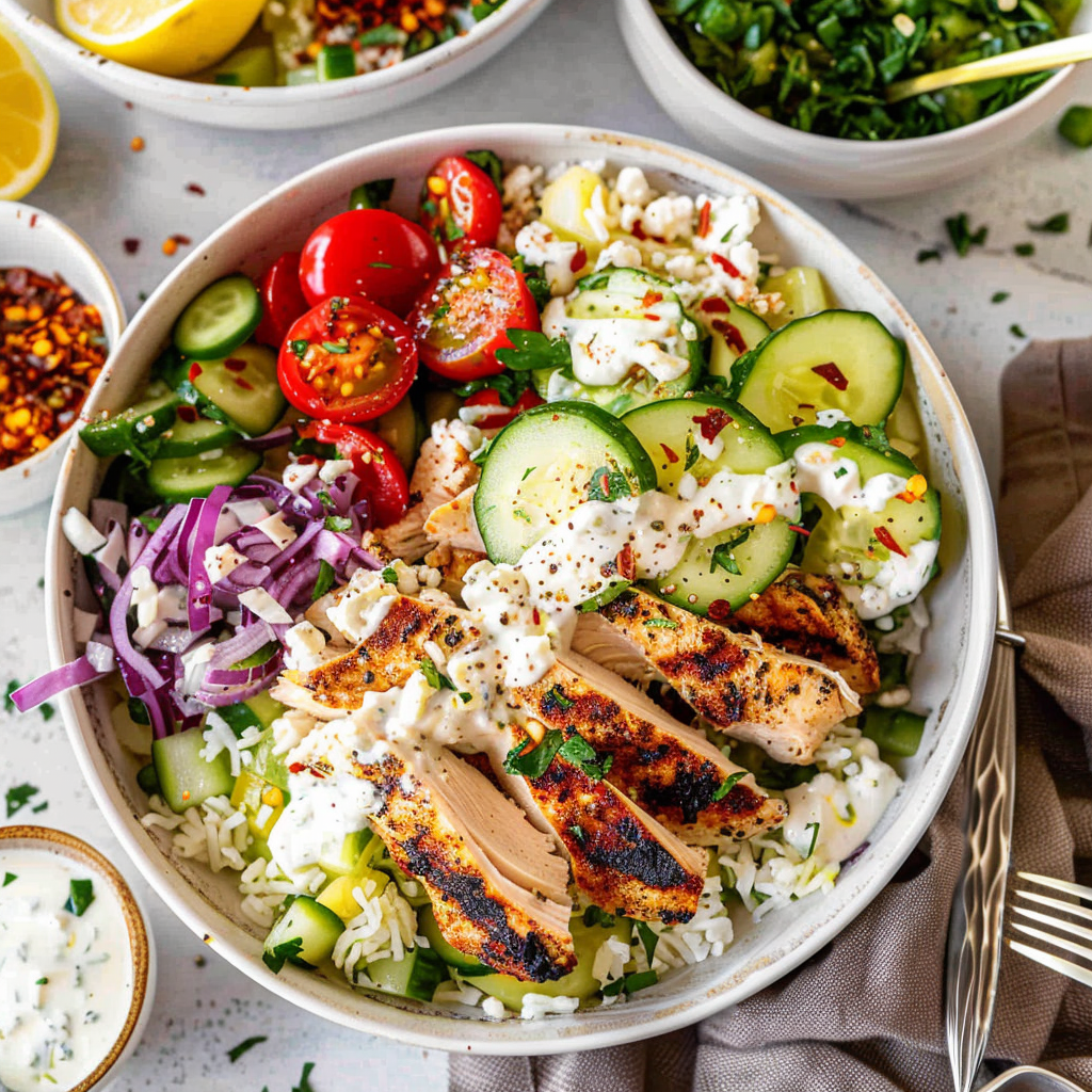 Recipe preparation for Greek Chicken Bowls