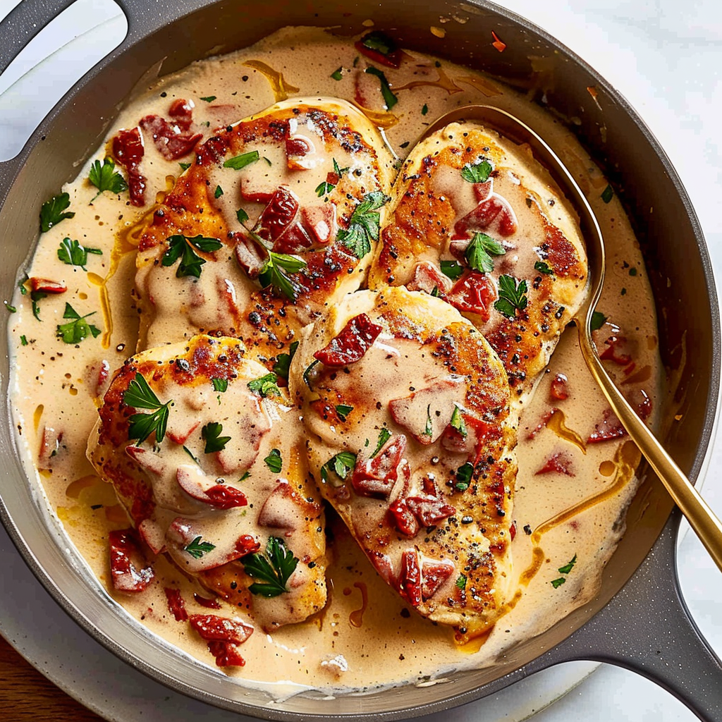 Recipe preparation for Chicken Cutlets in Sun-Dried Tomato Cream Sauce