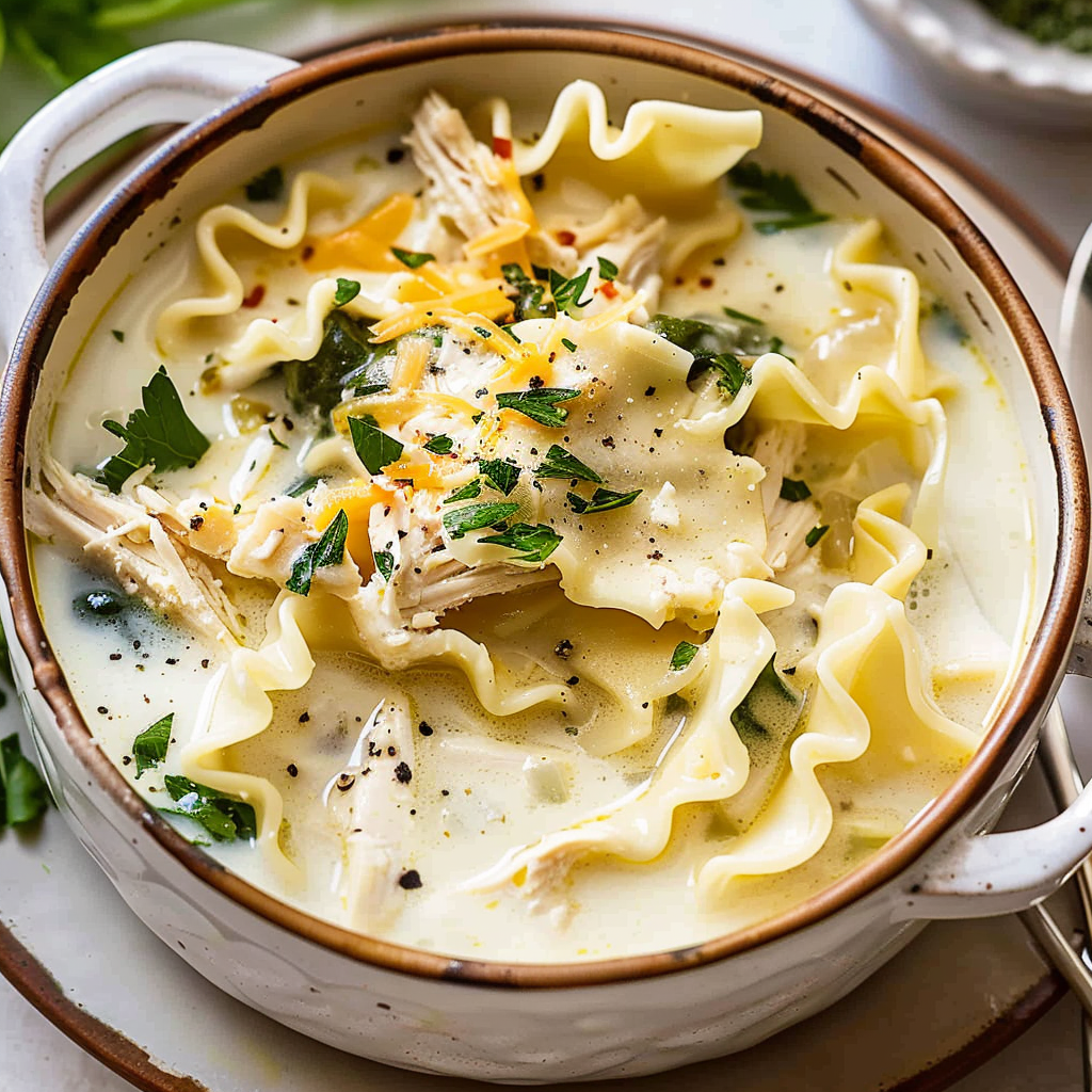 Recipe preparation for White Chicken Lasagna Soup