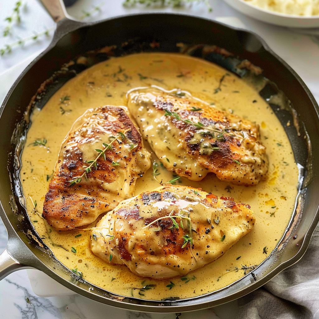 Recipe preparation for Mustard Cream Sauce Baked Chicken (French-inspired)