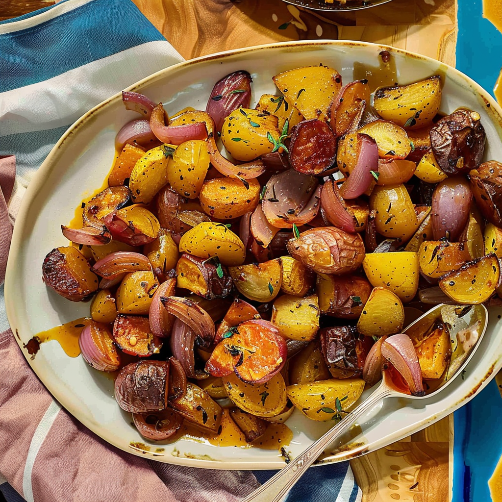 Recipe preparation for Maple-Mustard Roasted Vegetables