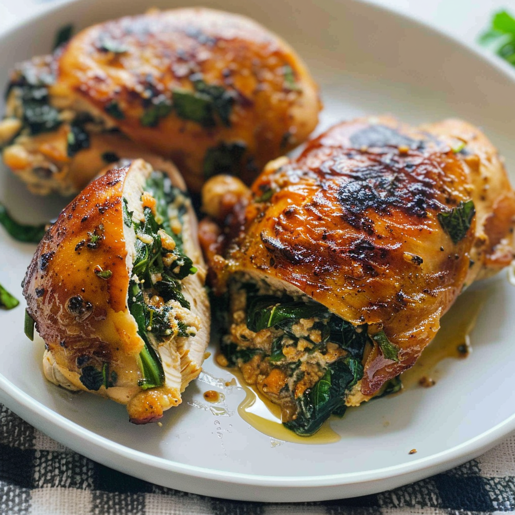 Recipe preparation for Stuffed Chicken with Spinach