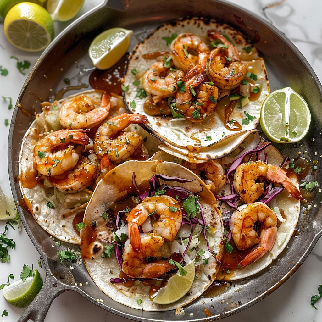 Recipe preparation for Hot-Honey Shrimp Tostadas