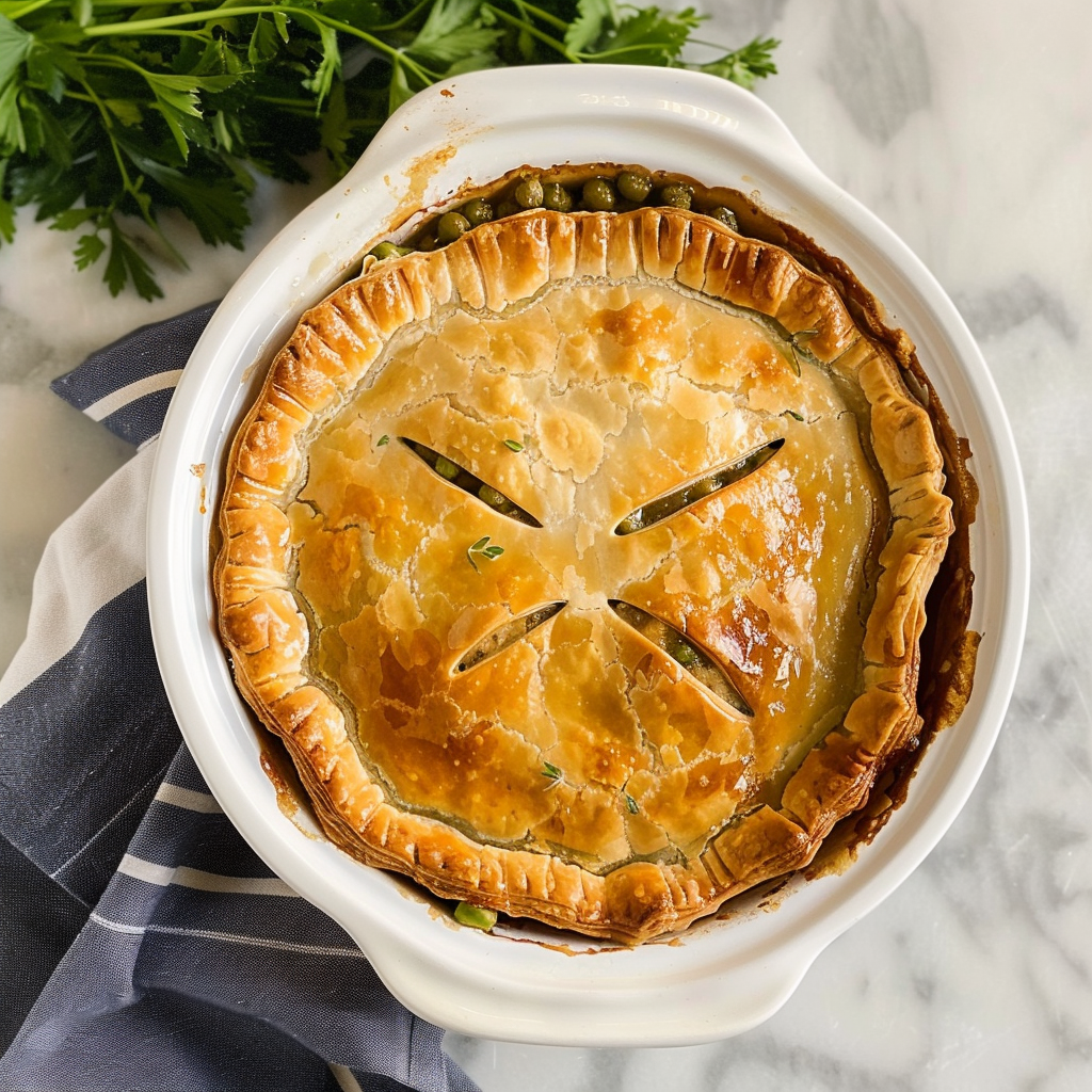 Recipe preparation for Turkey Pot Pie with Herbed Gravy & Puff Pastry Lid