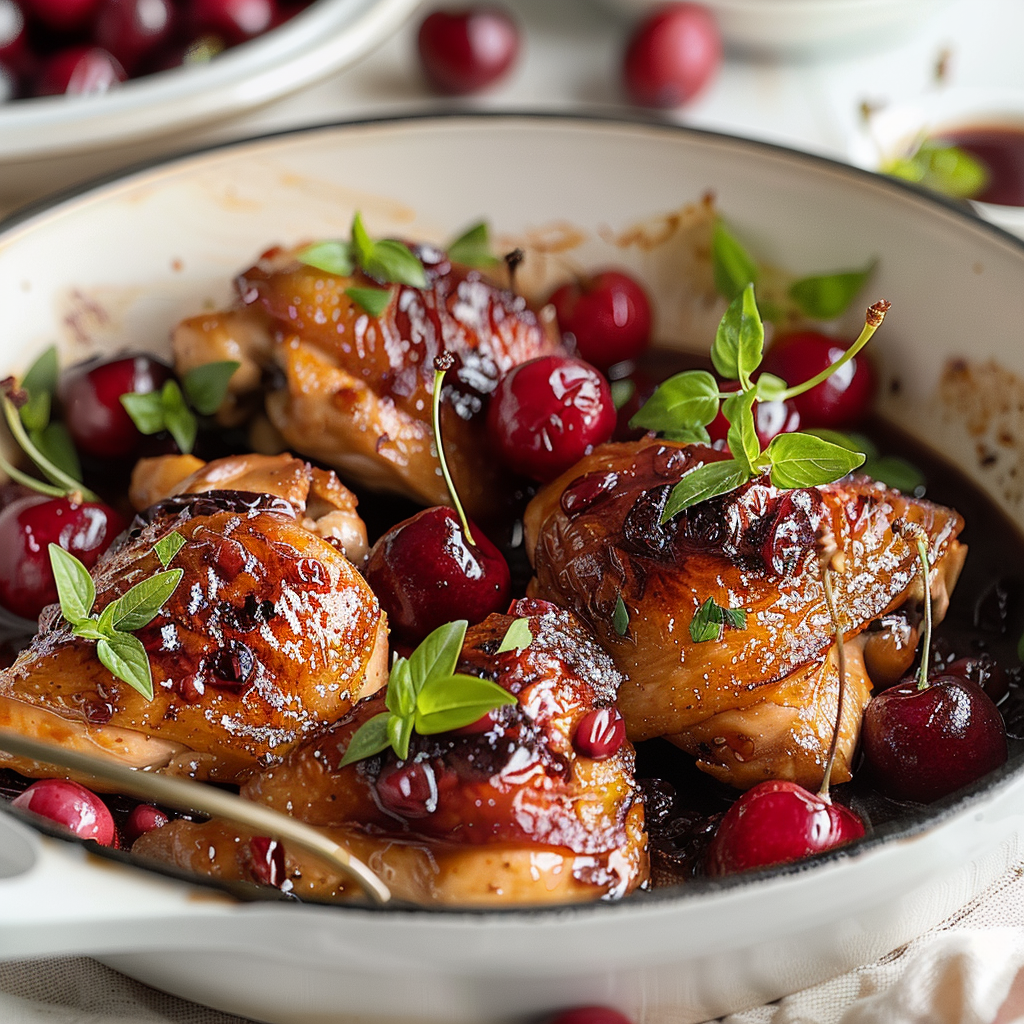 Recipe preparation for Sticky Cherry Chicken Thighs