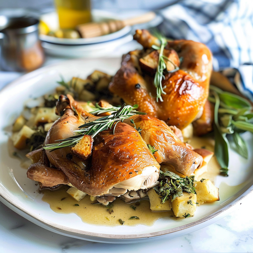 Recipe preparation for Herb-Stuffed Cornish Game Hens