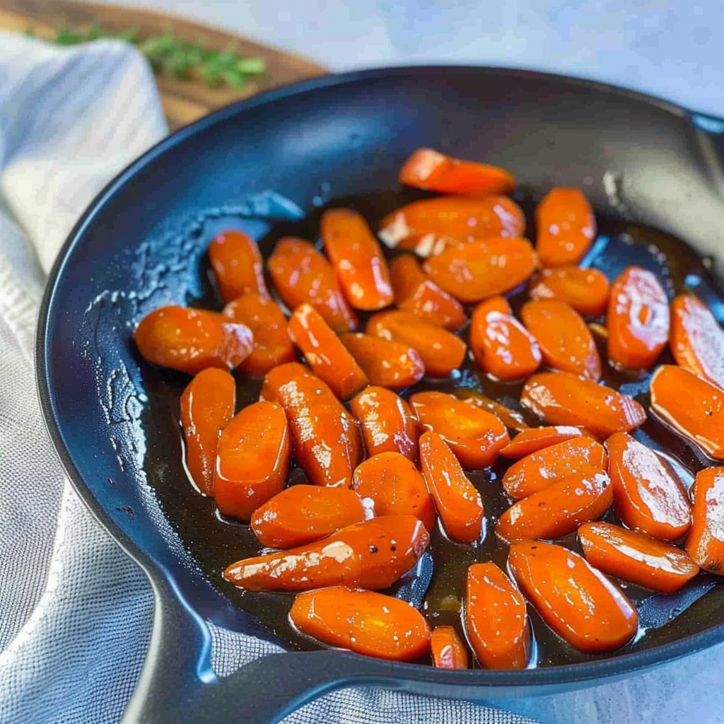 Recipe preparation for Brown Sugar & Bourbon Glazed Carrots