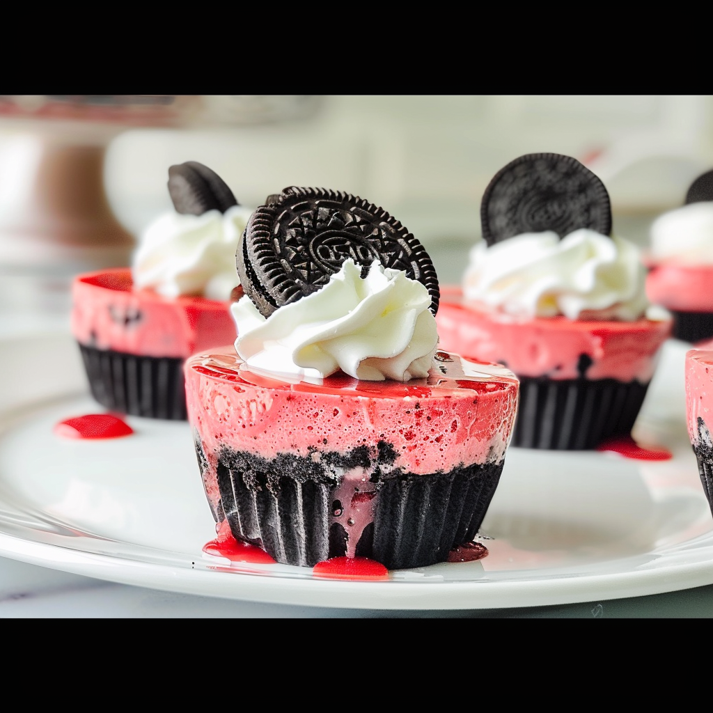 Recipe preparation for Mini Red Velvet Oreo Cheesecakes