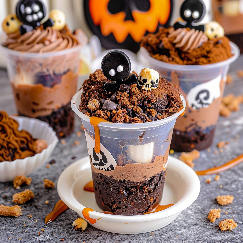 Recipe preparation for Graveyard Dirt Cup Desserts