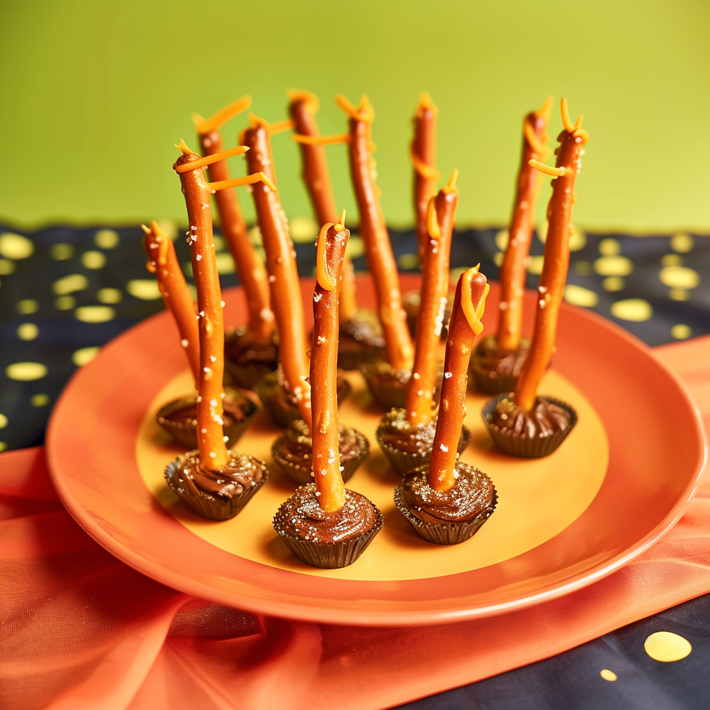Recipe preparation for Witch’s Broomstick Pretzel Snacks