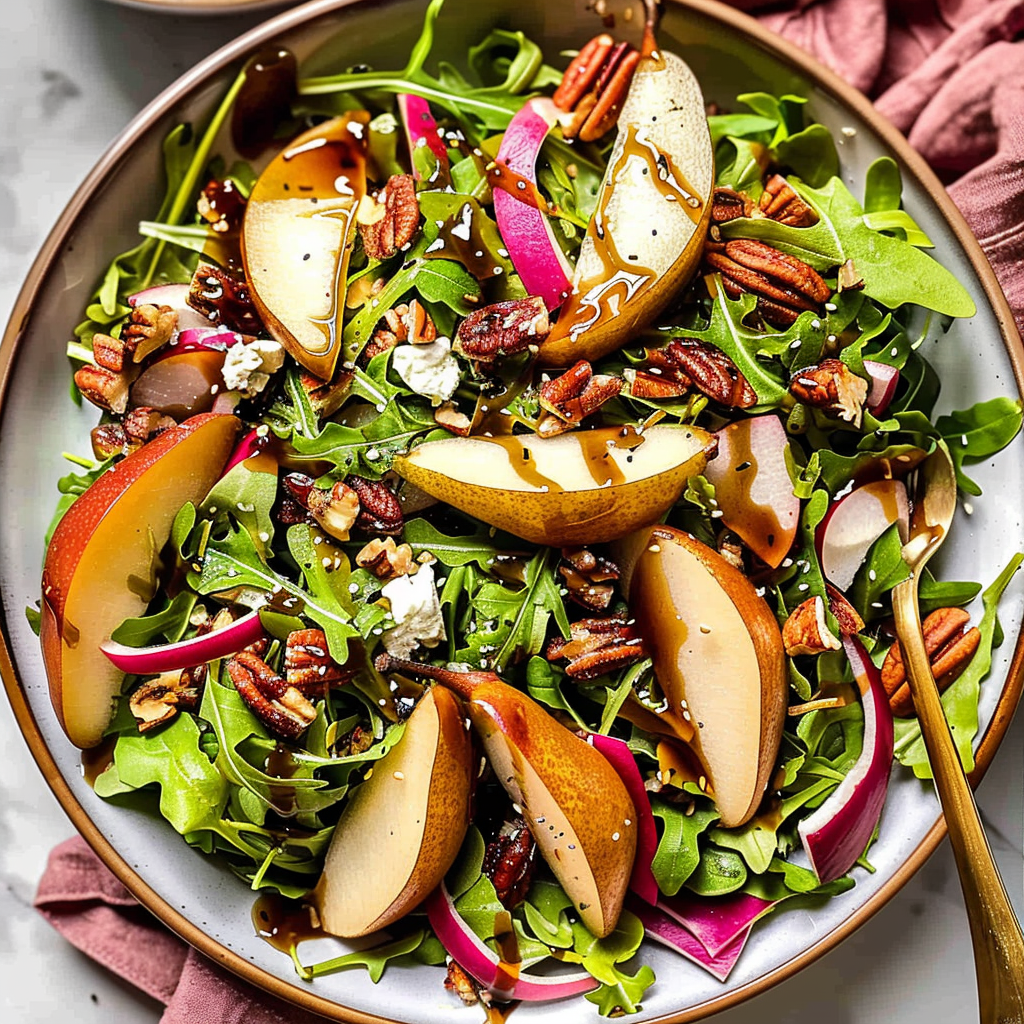 Recipe preparation for Healthy Thanksgiving Salad Autumn Pear & Pecan