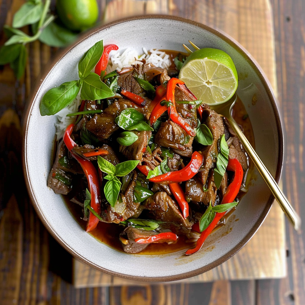 Recipe preparation for Thai Basil Beef