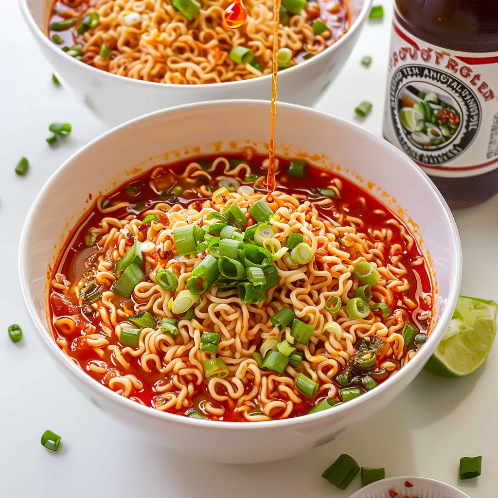 Recipe preparation for Spicy Ramen Noodles