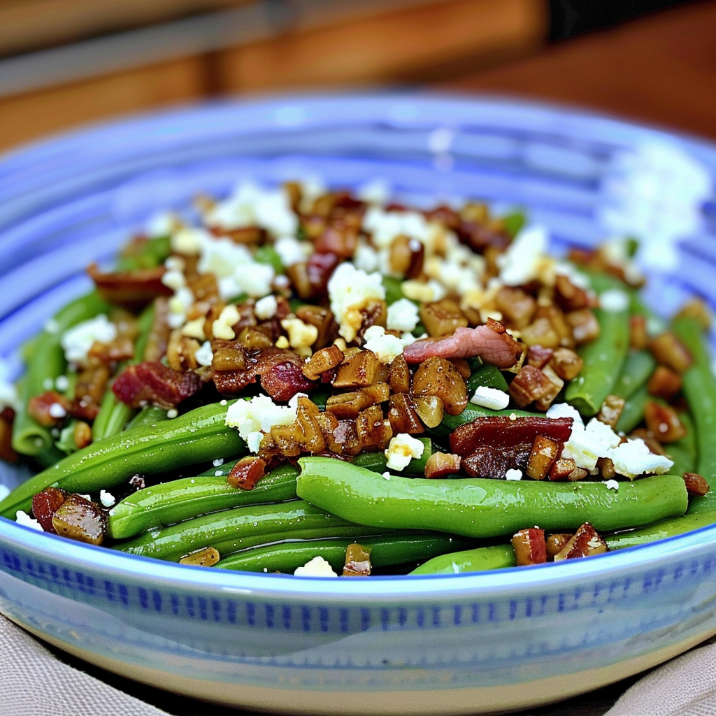 Recipe preparation for Dijon-Maple Green Bean & Bacon Salad