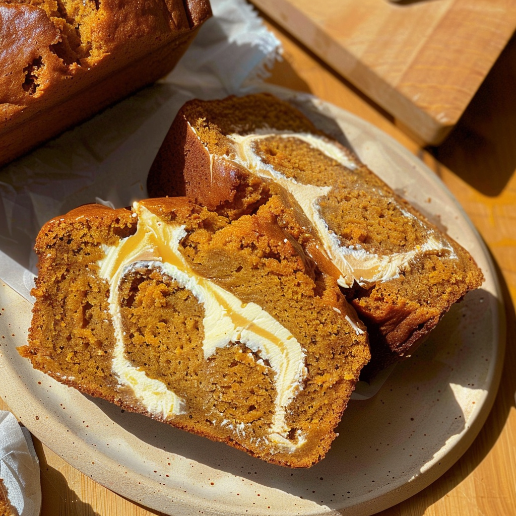 Recipe preparation for Pumpkin Bread with Cream Cheese Swirl
