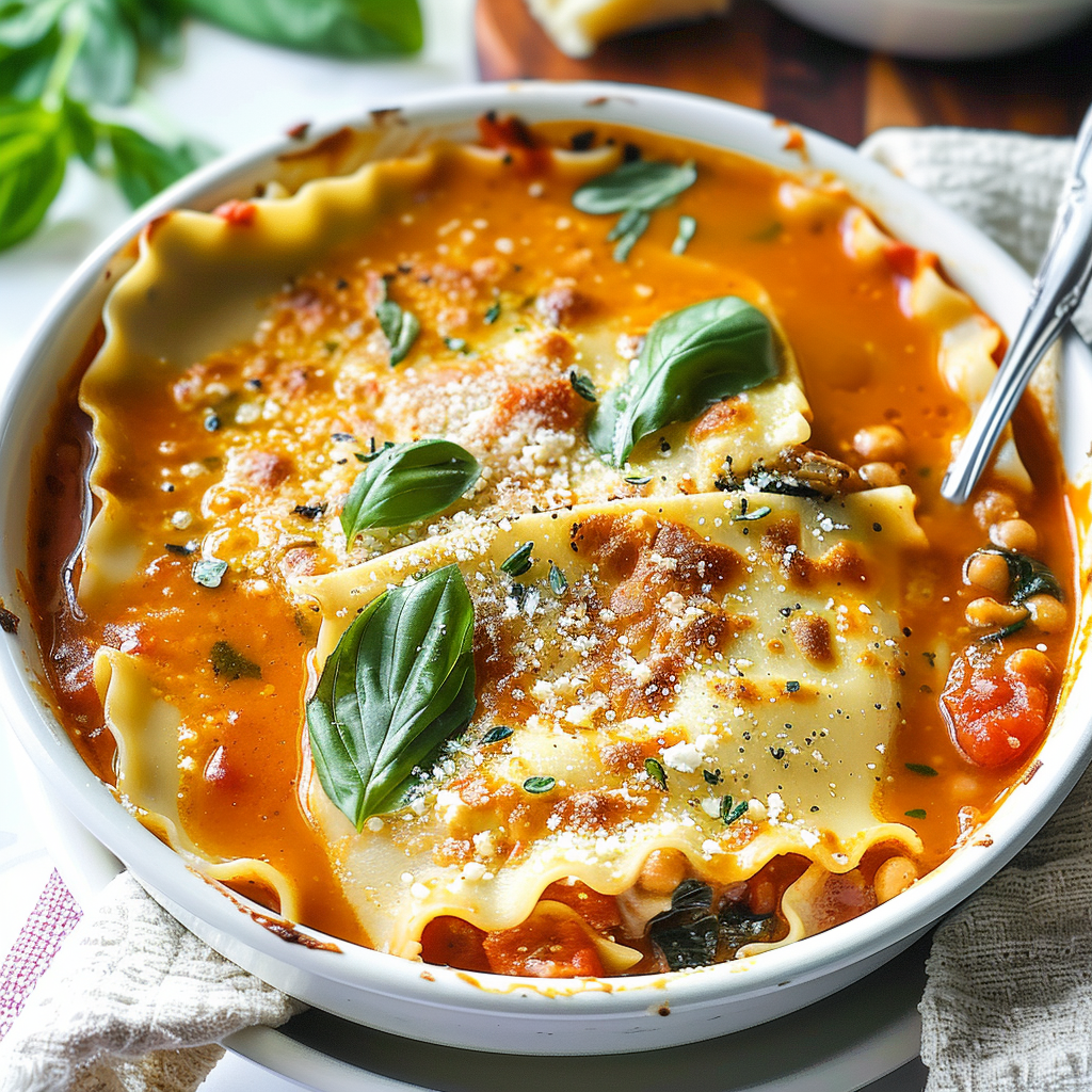 Recipe preparation for Creamy Lasagna Soup