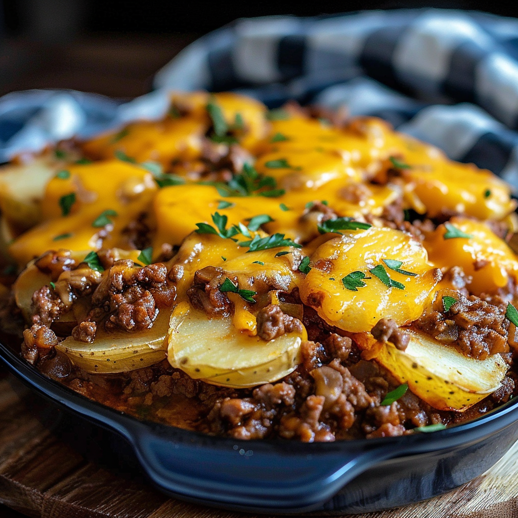 Recipe preparation for Cheesy Ground Beef and Potatoes