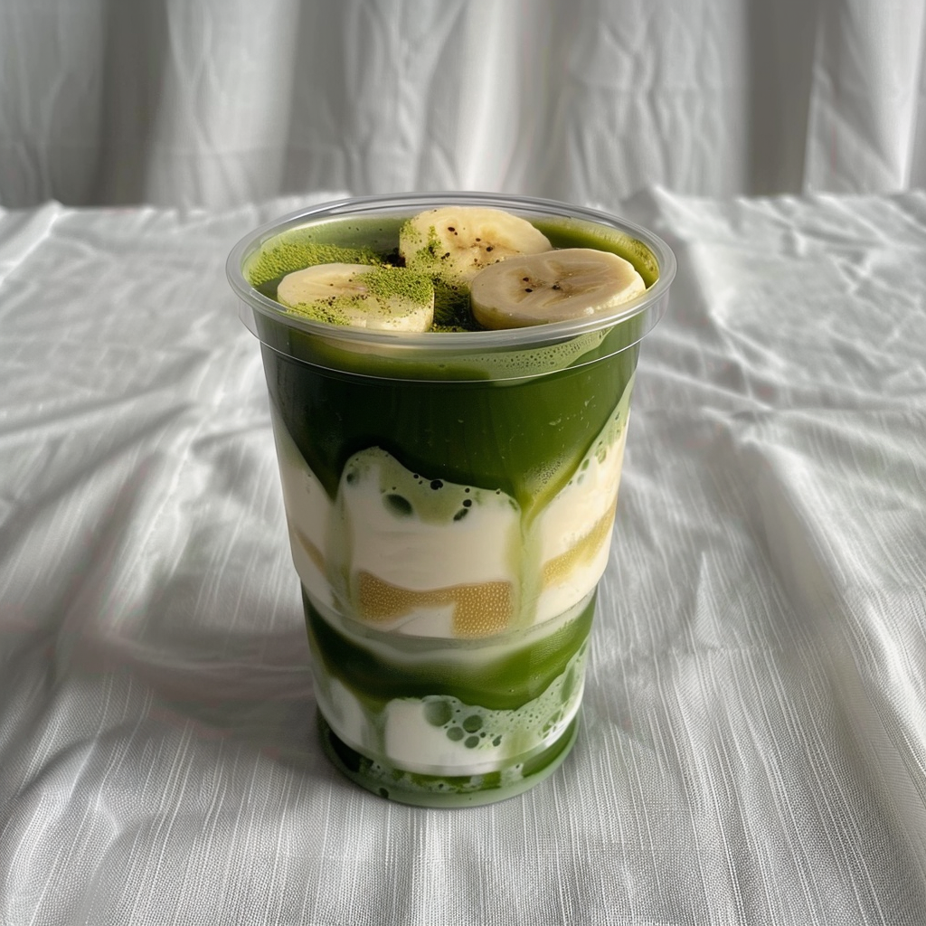 Recipe preparation for Iced Banana Cream Matcha Latte