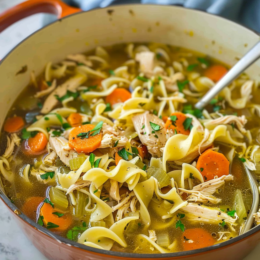 Recipe preparation for Chicken Noodle Soup with Egg Noodles