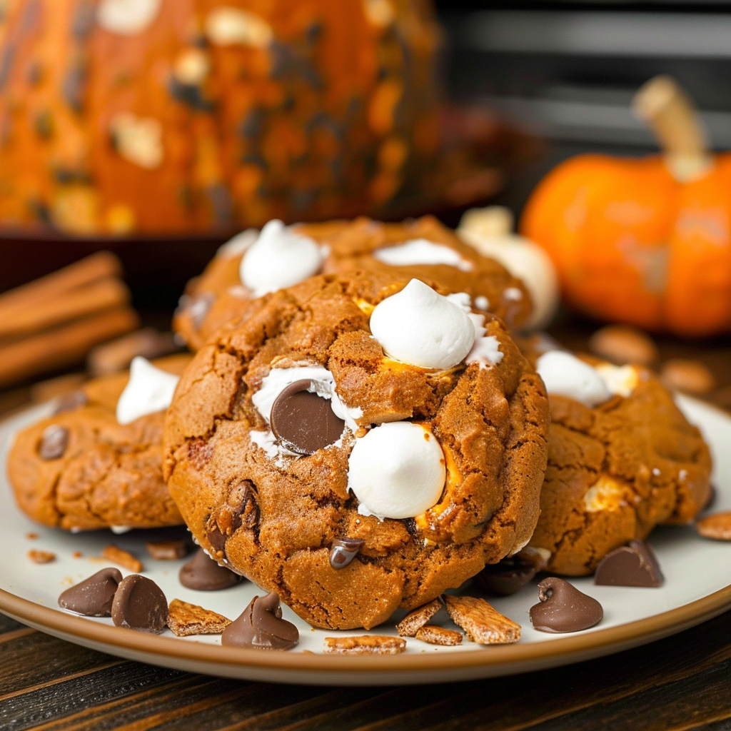 Recipe preparation for Pumpkin S’mores Cookies